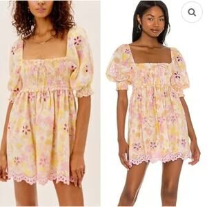 For Love And Lemons Claire Puff Sleeve Eyelet Mini Dress